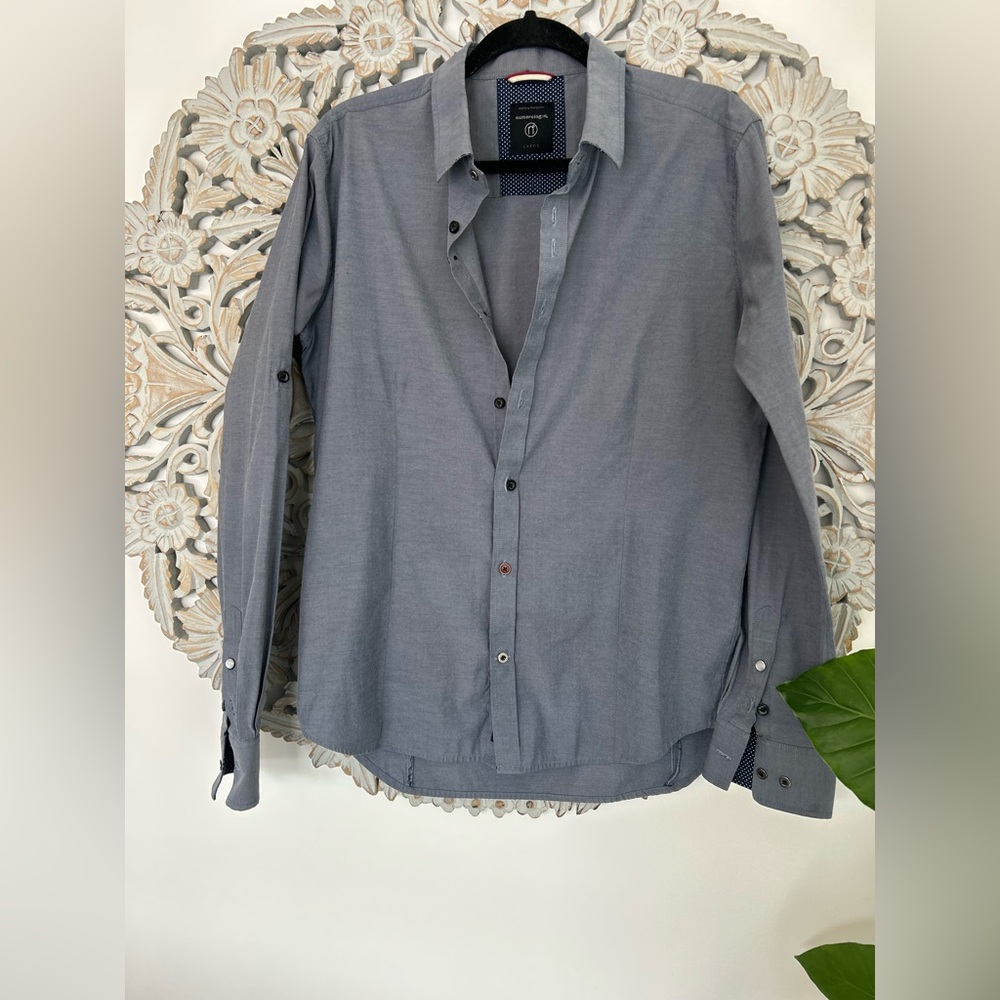 Numérologie French Brand Blue/Gray Button-Up Shirt – Limited Edition –Size Large